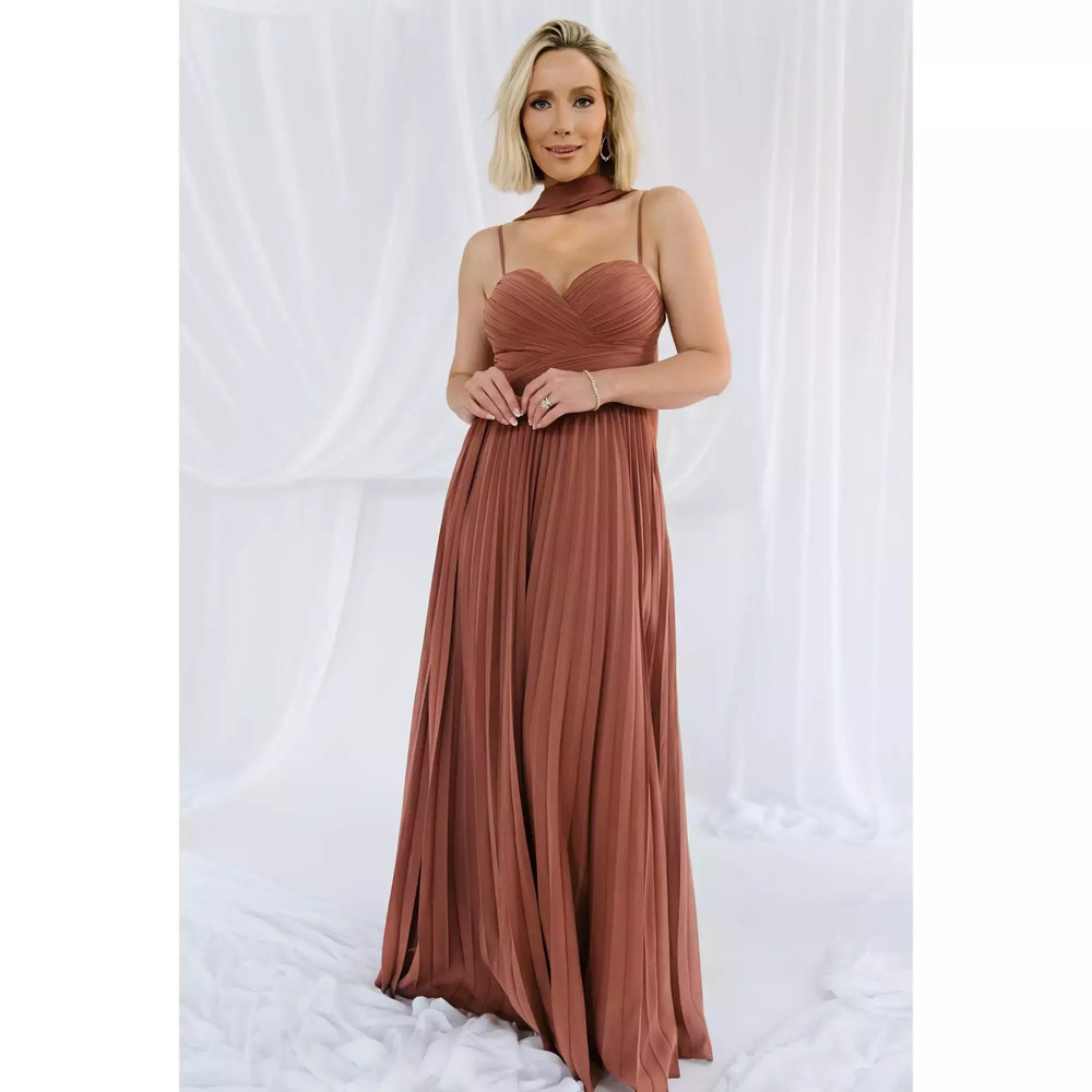 NWT Baltic Born Georgina Pleated Maxi Dress | Rosy Brown Size Small